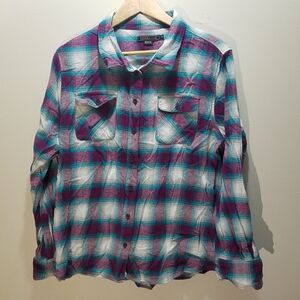 U.S. Polo Assn. Teal Vibrant Purple Plaid Button Down Shirt Juniors XL Flannel